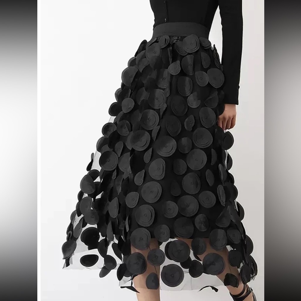 (last 2) Thea Noir - black polka dot sheer runway luxury tulle long a-line skirt